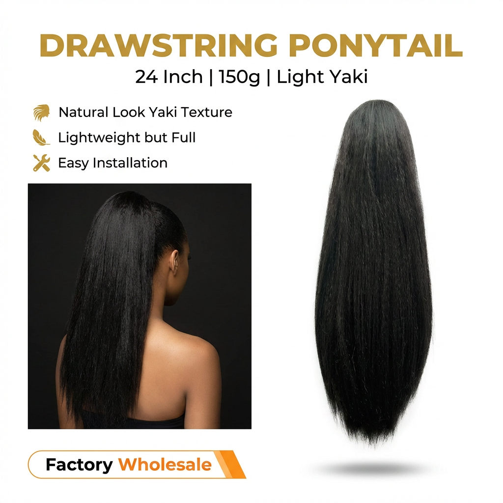 24 Inch Light Yaki Drawstring Ponytail Extension – Factory Wholesale